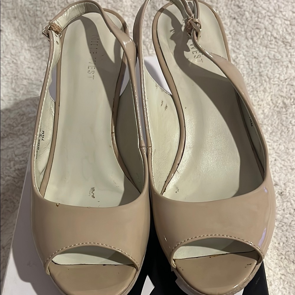 Nine West Nude Peep Toe Slingback Heels
